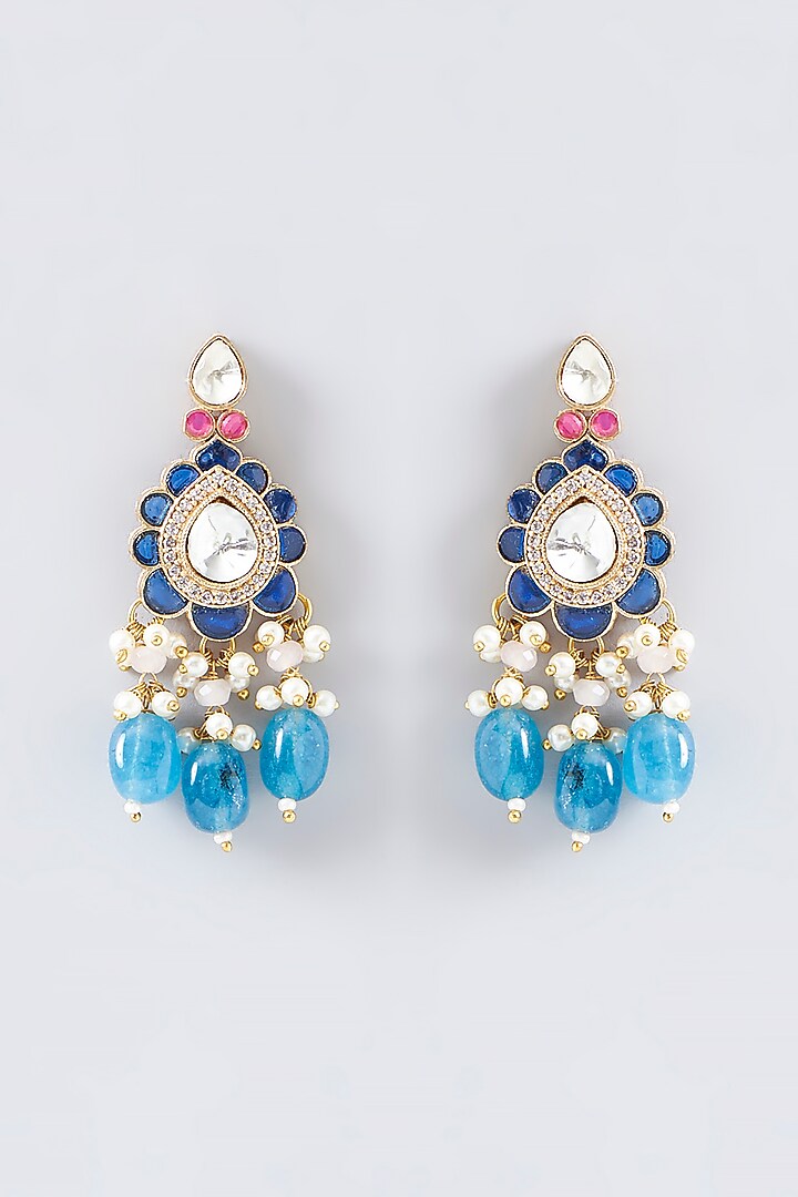 Gold Finish Kundan Polki Dangler Earrings by Adityam Jewels at Pernia's Pop Up Shop