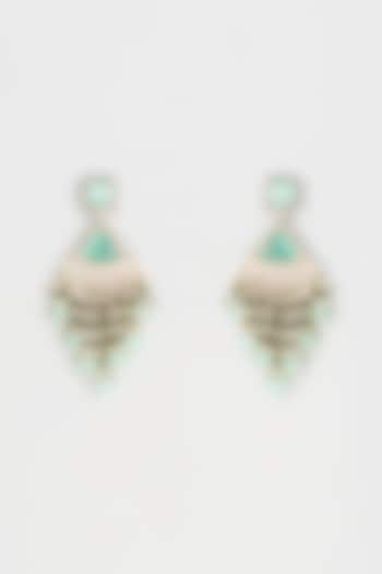 Gold Finish Kundan Polki & Green Drop Dangler Earrings by Adityam Jewels