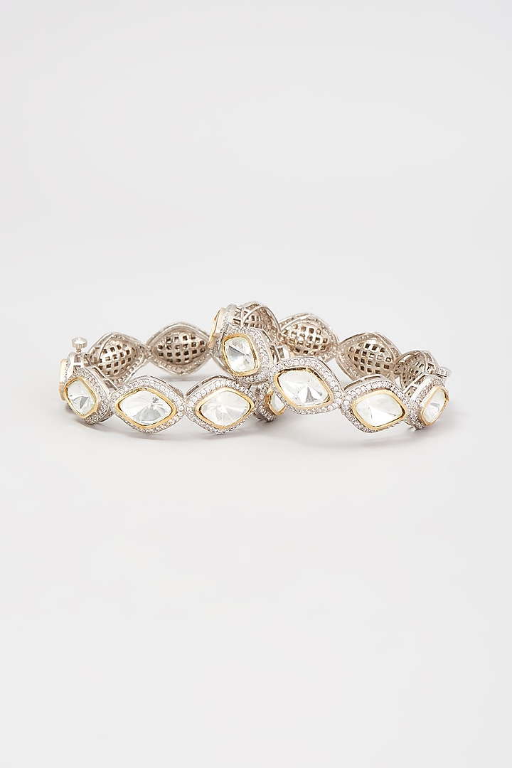 White Finish Kundan Polki Bangles (Set of 2) by Adityam Jewels at Pernia's Pop Up Shop