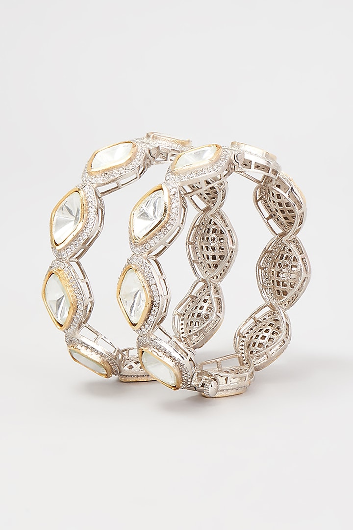White Finish Kundan Polki Bangles (Set of 2) by Adityam Jewels at Pernia's Pop Up Shop