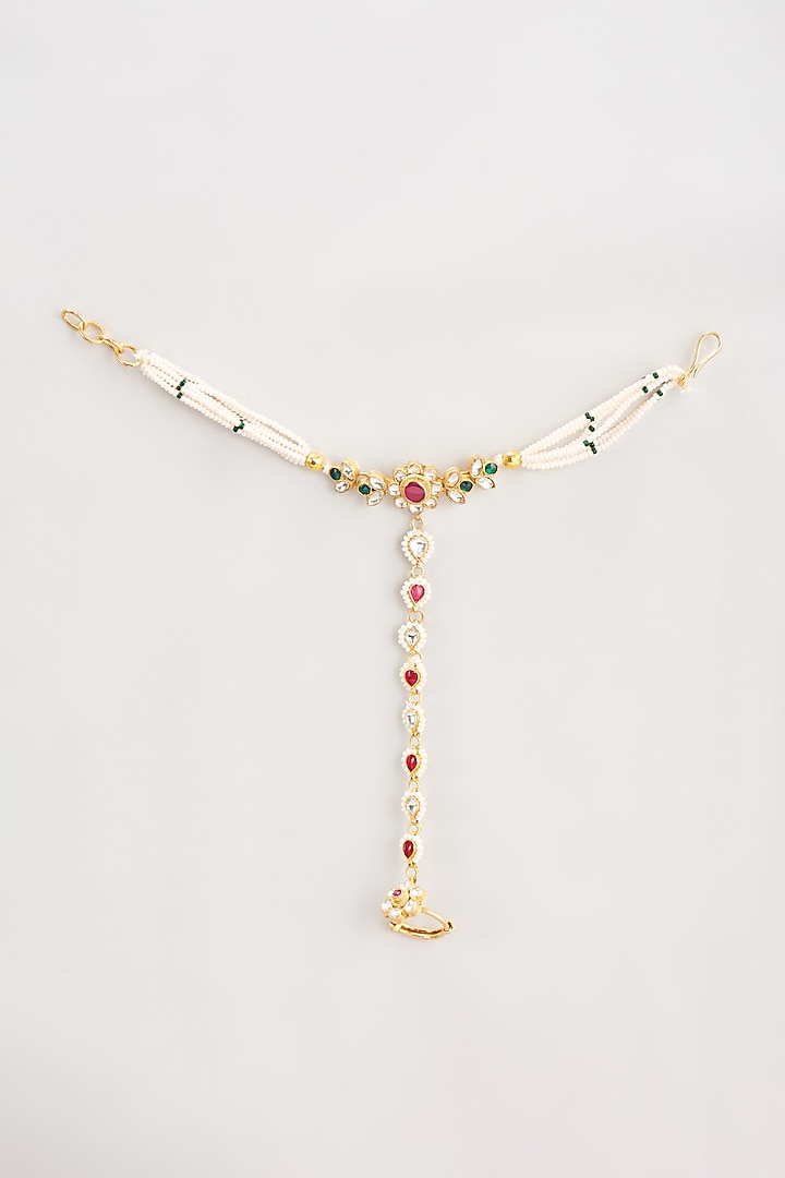 Gold Finish Kundan Polki Hathphool (Set of 2) by Adityam Jewels at Pernia's Pop Up Shop