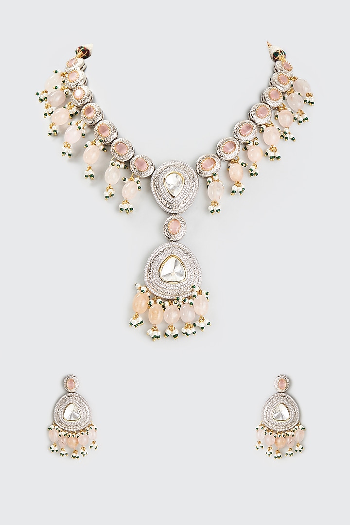 White Finish Kundan Polki Necklace Set by Adityam Jewels at Pernia's Pop Up Shop