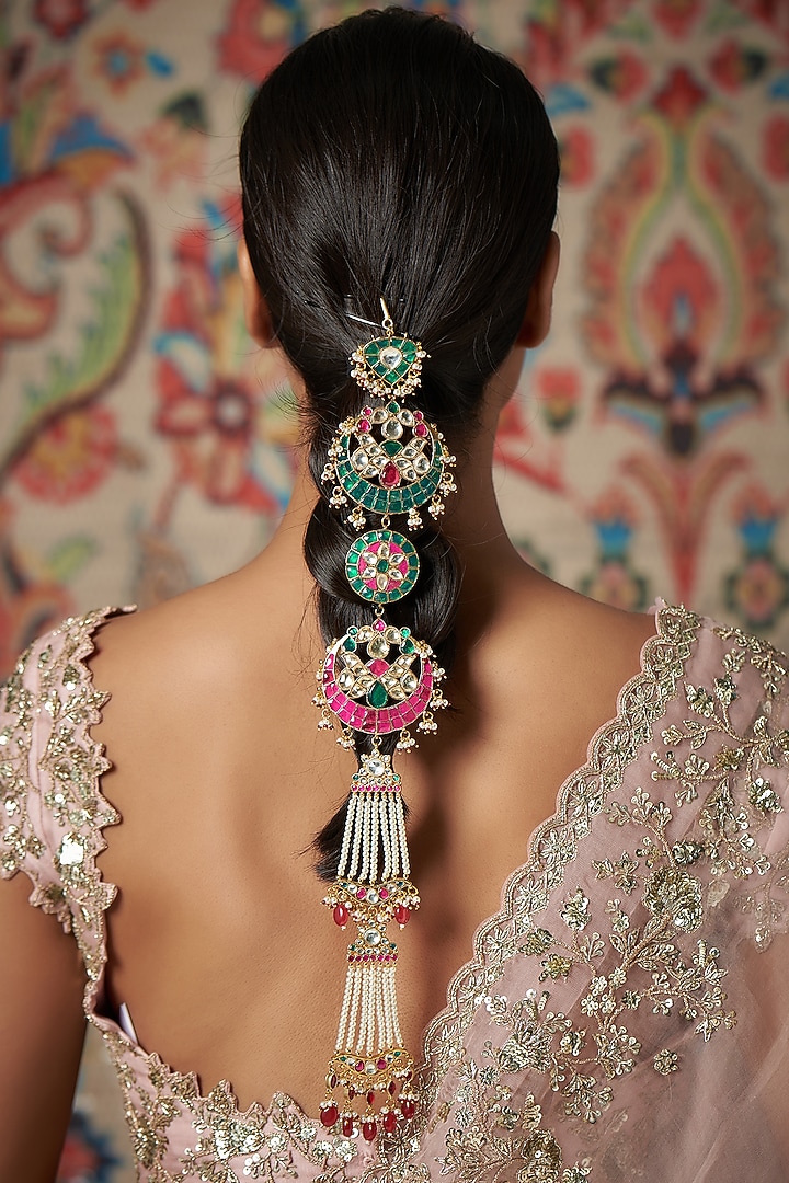 Gold Finish Kundan Polki Hairbraid by Adityam Jewels at Pernia's Pop Up Shop