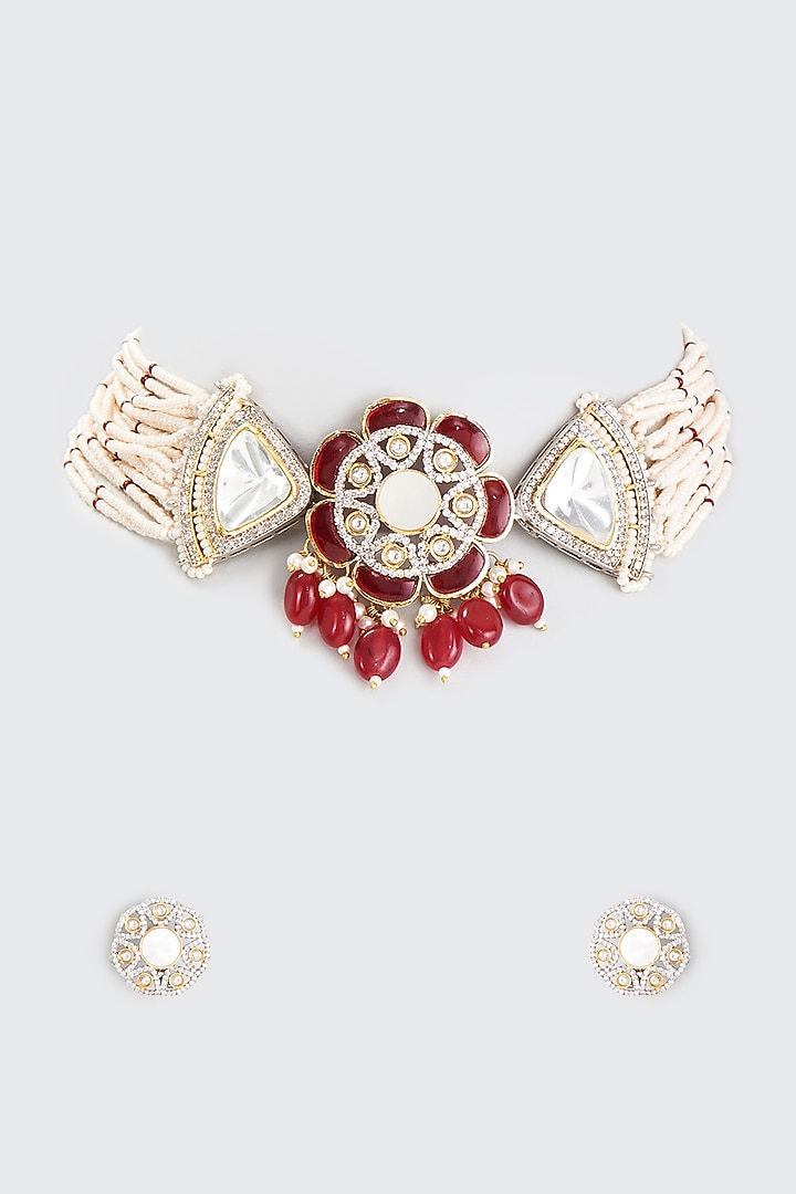 White Finish Kundan Polki Choker Necklace Set by Adityam Jewels at Pernia's Pop Up Shop