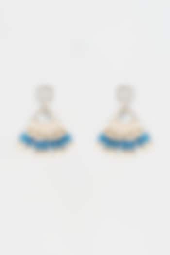 White Finish Kundan Polki & Blue Drop Dangler Earrings by Adityam Jewels