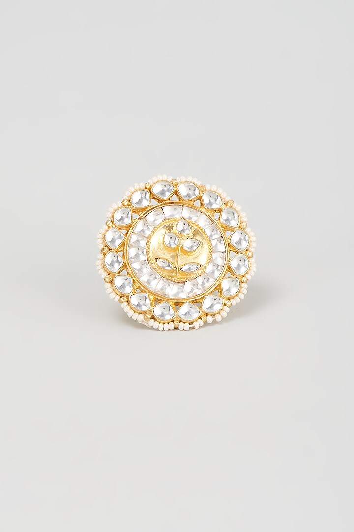 Gold Finish White Kundan Polki Ring by Adityam Jewels at Pernia's Pop Up Shop