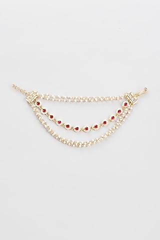 Gold Finish Red Kundan Polki Earchains by Adityam Jewels