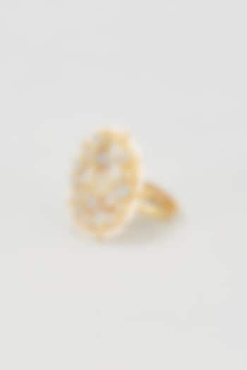 Gold Finish Mother Of Pearl Ring by Adityam Jewels at Pernia's Pop Up Shop