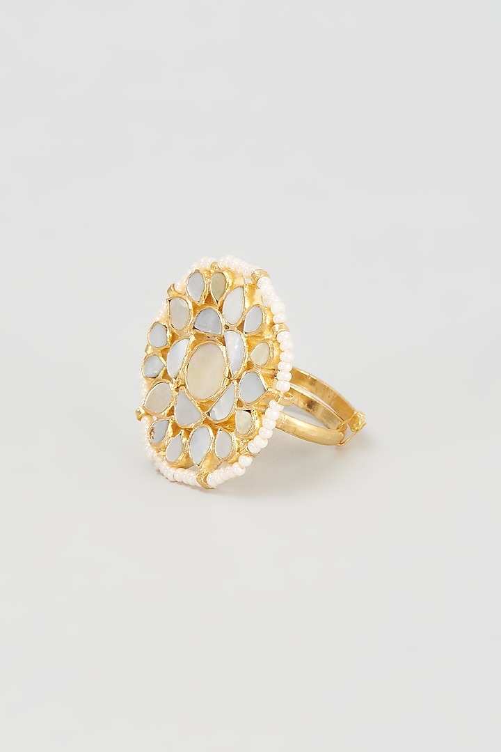 Gold Finish Mother Of Pearl Ring by Adityam Jewels at Pernia's Pop Up Shop