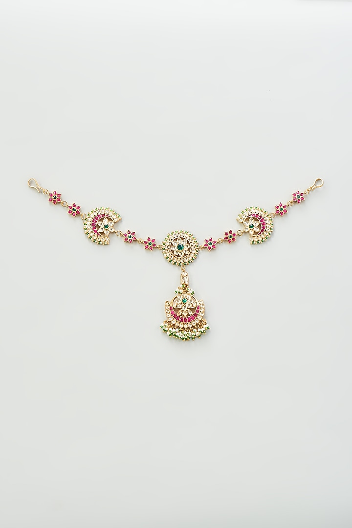 Gold Finish Kundan Polki Red Sheeshphool by Adityam Jewels at Pernia's Pop Up Shop