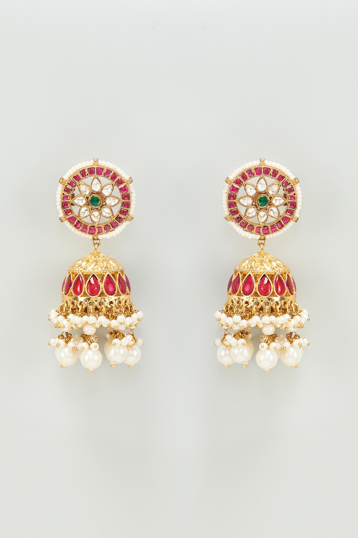 Buy MS Fashion India Red Color Pearls Silver Oxidized Mirror Design And  Traditional Jhumka Earrings Online at Best Price | Distacart