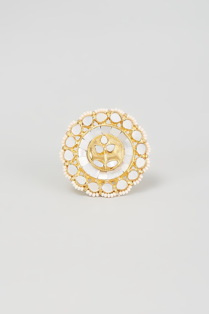 Gold Finish Mother Of Pearl Ring by Adityam Jewels at Pernia's Pop Up Shop