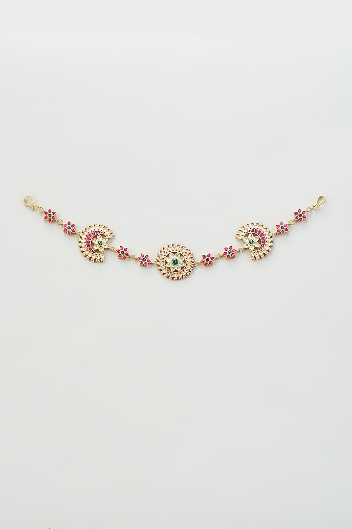 Gold Finish Kundan Polki Red Sheeshphool by Adityam Jewels at Pernia's Pop Up Shop