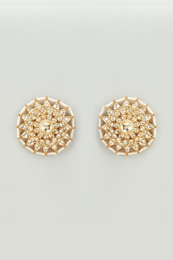 Gold Finish Kundan Polki Stud Earrings by Adityam Jewels at Pernia's Pop Up Shop