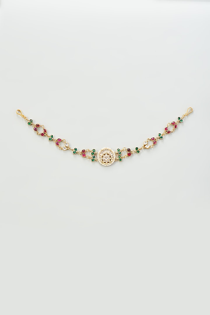 Gold Finish Multi-Colored Kundan Polki Sheeshphool by Adityam Jewels at Pernia's Pop Up Shop