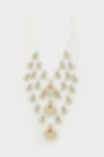 Gold Finish Green Kundan Polki Long Layered Necklace by Adityam Jewels at Pernia's Pop Up Shop