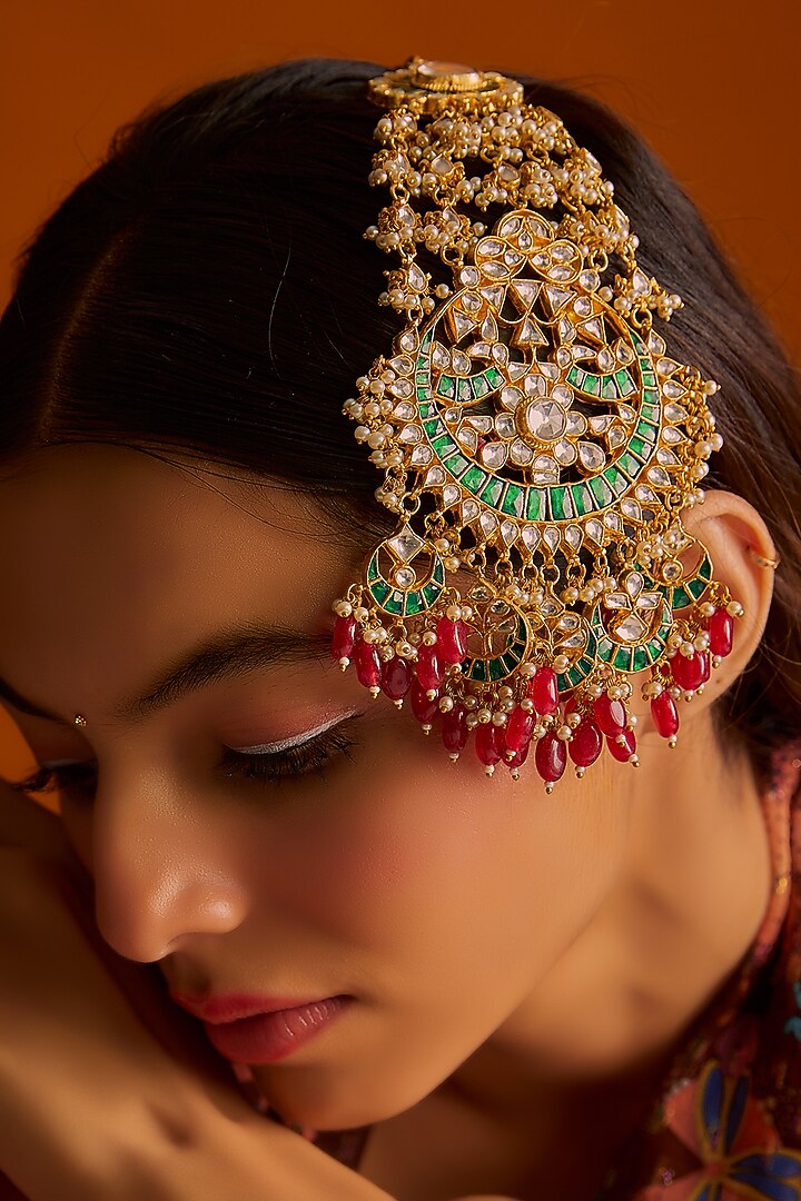 Gold Finish Multi-Colored Kundan Polki Passa by Adityam Jewels at Pernia's Pop Up Shop