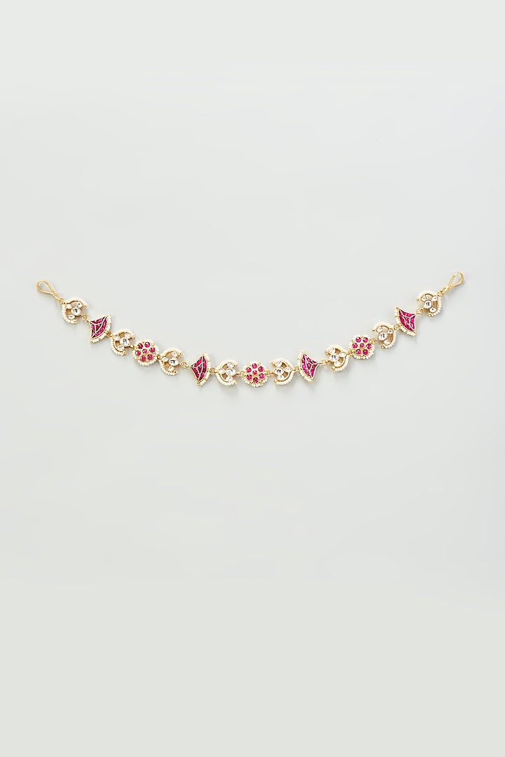 Gold Finish Red Kundan Polki Sheeshphool by Adityam Jewels at Pernia's Pop Up Shop