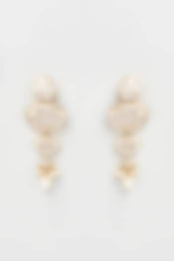 Gold Finish White Kundan Polki Dangler Earrings by Adityam Jewels