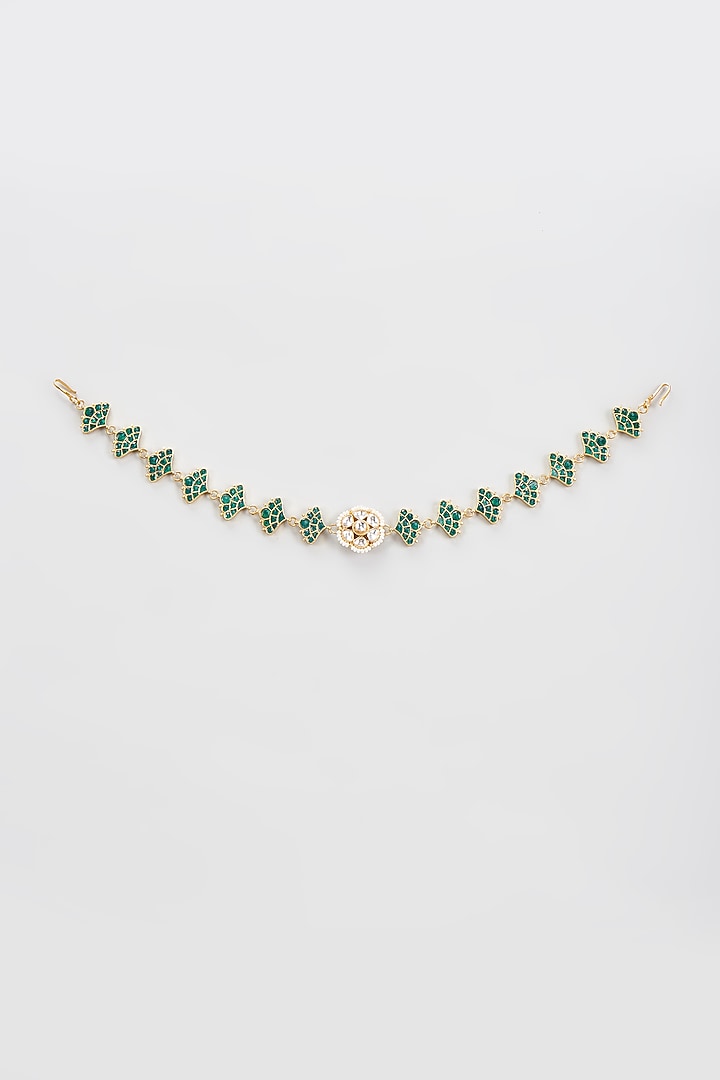 Gold Finish Green Kundan Polki Sheeshphool by Adityam Jewels at Pernia's Pop Up Shop