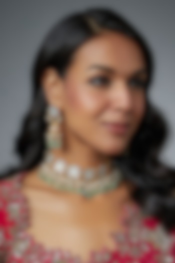 Gold Finish White Kundan Polki Choker Necklace Set by Adityam Jewels at Pernia's Pop Up Shop