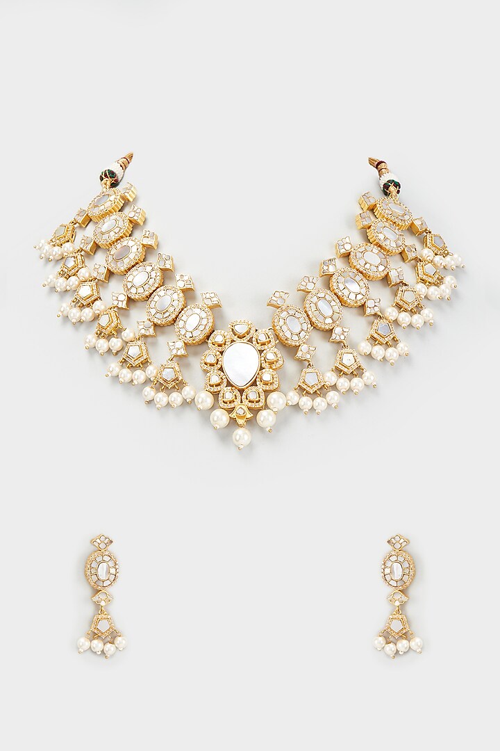 Gold Finish White Kundan Polki Necklace Set Design By Adityam Jewels At