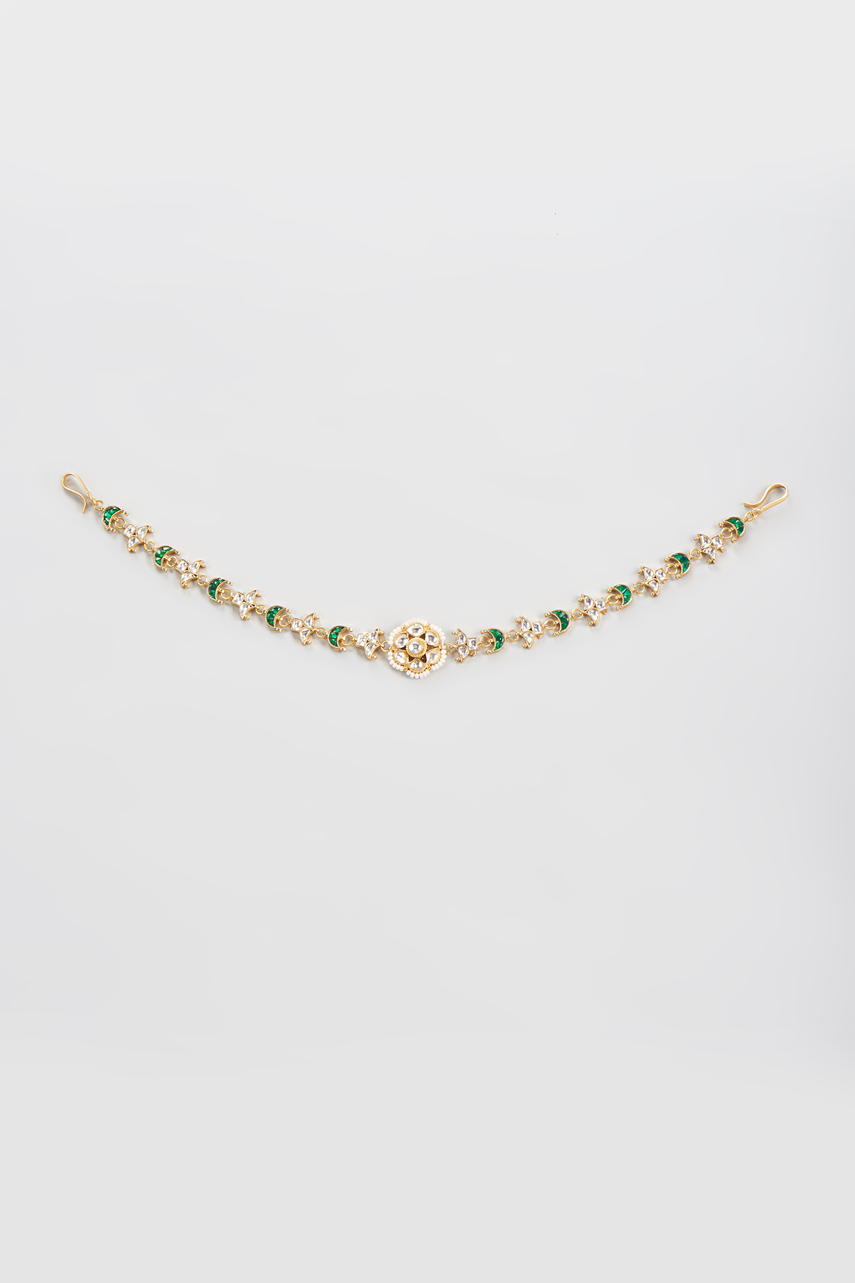Gold Finish Green Kundan Polki Sheeshphool by Adityam Jewels