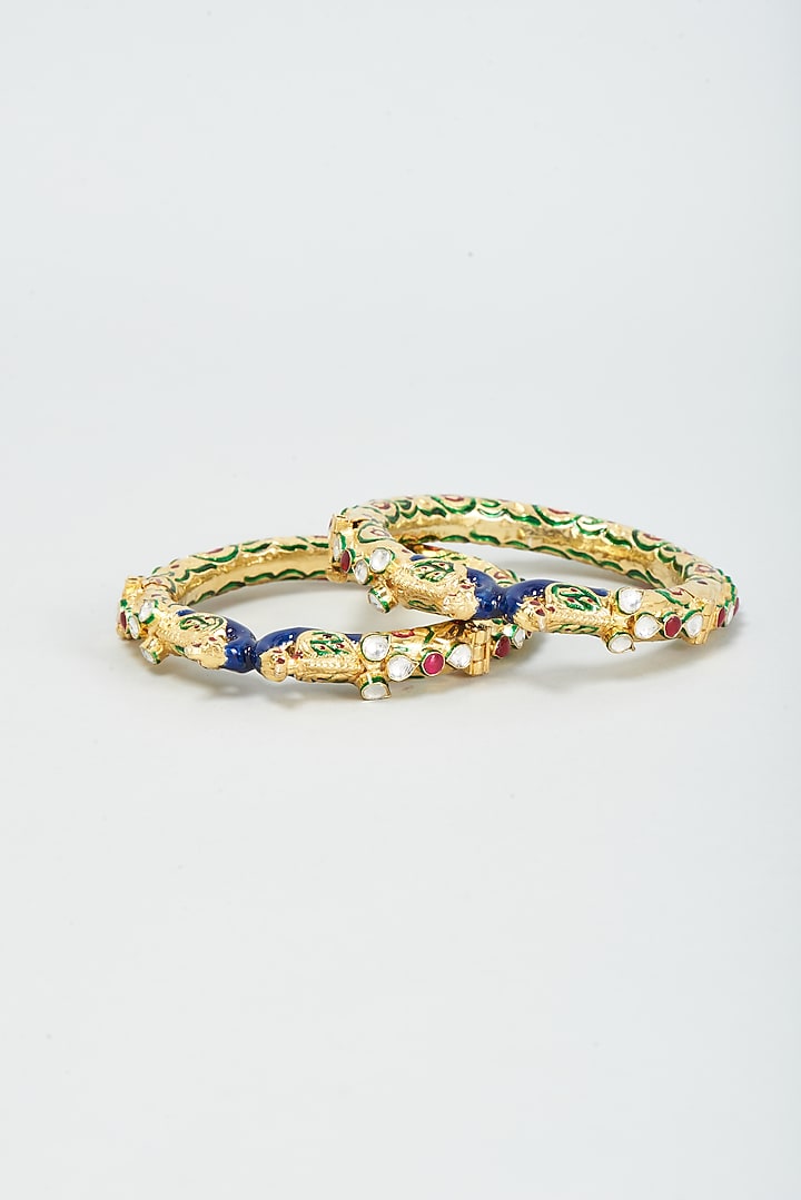 Gold Finish Kundan Polki Bangles (Set of 2) by Adityam Jewels at Pernia's Pop Up Shop