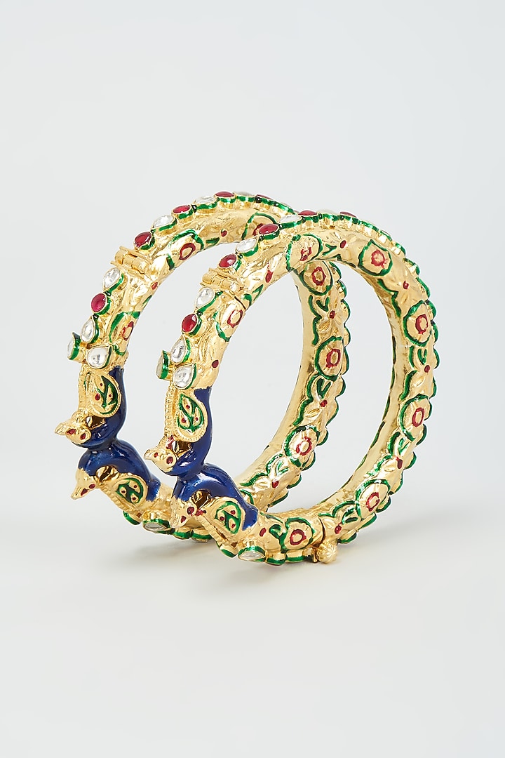 Gold Finish Kundan Polki Bangles (Set of 2) by Adityam Jewels at Pernia's Pop Up Shop