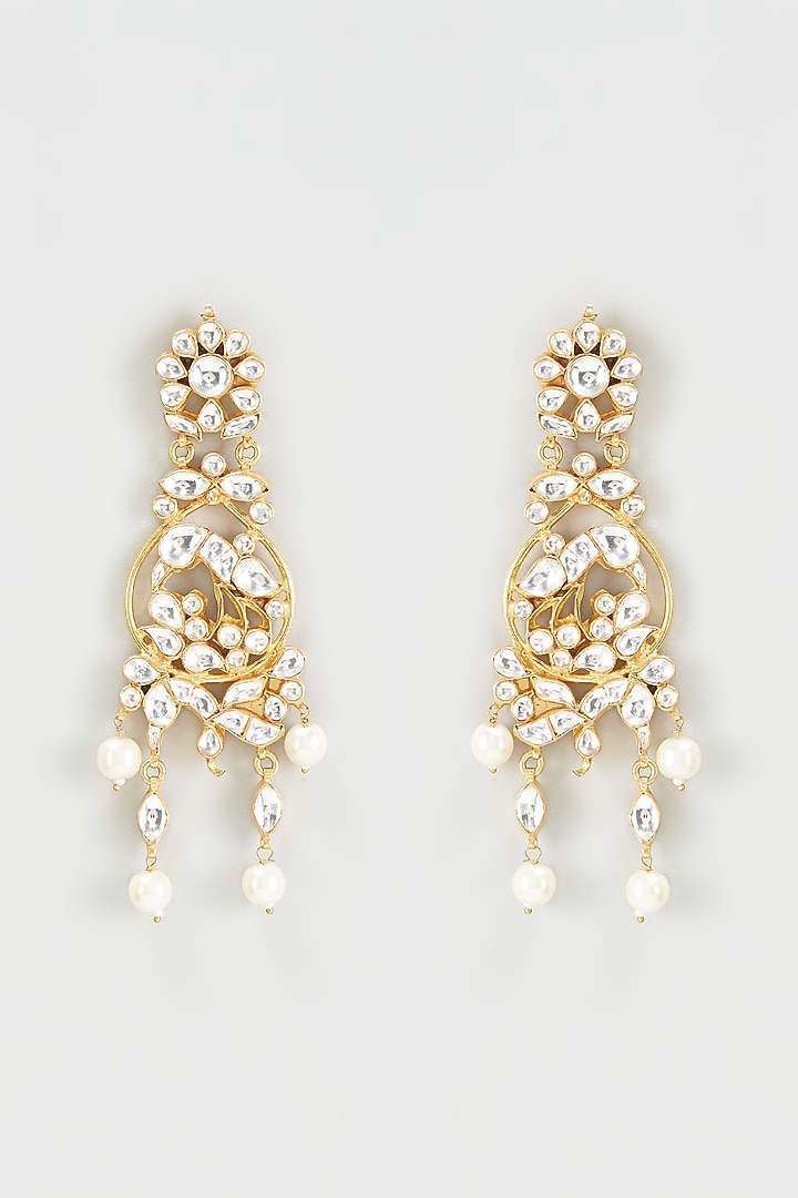 Gold Finish Kundan Polki Dangler Earrings by Adityam Jewels at Pernia's Pop Up Shop