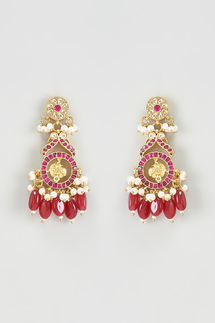 Gold Finish Kundan Polki Dangler Earrings by Adityam Jewels at Pernia's Pop Up Shop