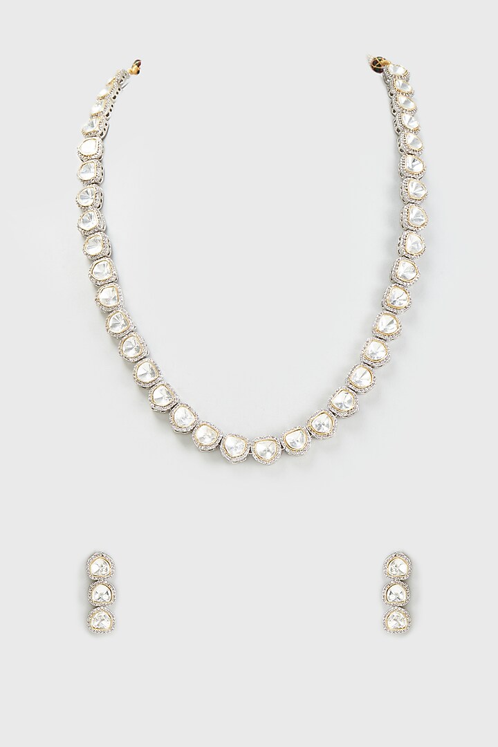 White Finish Kundan Polki Long Necklace Set by Adityam Jewels at Pernia's Pop Up Shop