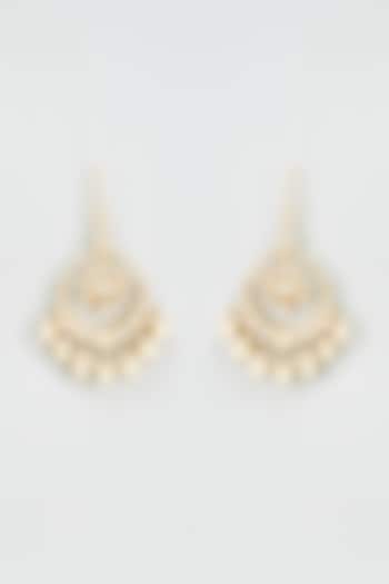Gold Finish Kundan Polki Chandbali Earrings by Adityam Jewels