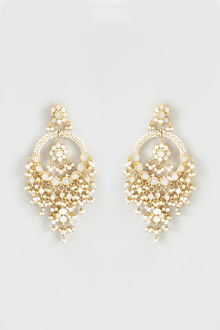 Gold Finish Kundan Polki & Mother of Pearl Chandbali Earrings by Adityam Jewels at Pernia's Pop Up Shop