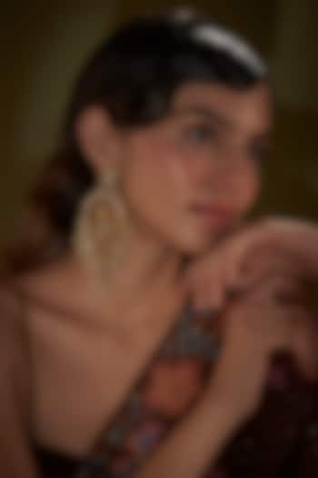 Gold Finish Kundan Polki & Mother of Pearl Chandbali Earrings by Adityam Jewels