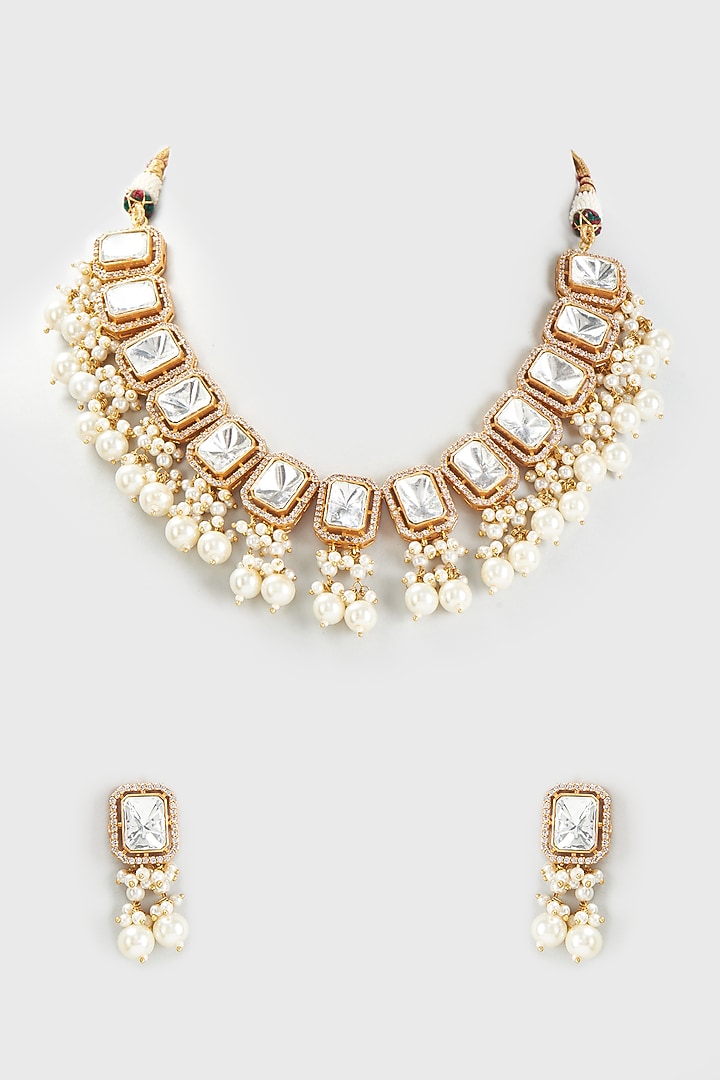 Gold Finish Kundan Polki Choker Necklace Set by Adityam Jewels at Pernia's Pop Up Shop