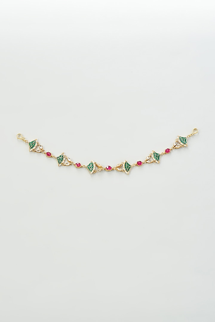 Gold Finish Kundan Polki & Green Stones Sheeshphool by Adityam Jewels at Pernia's Pop Up Shop