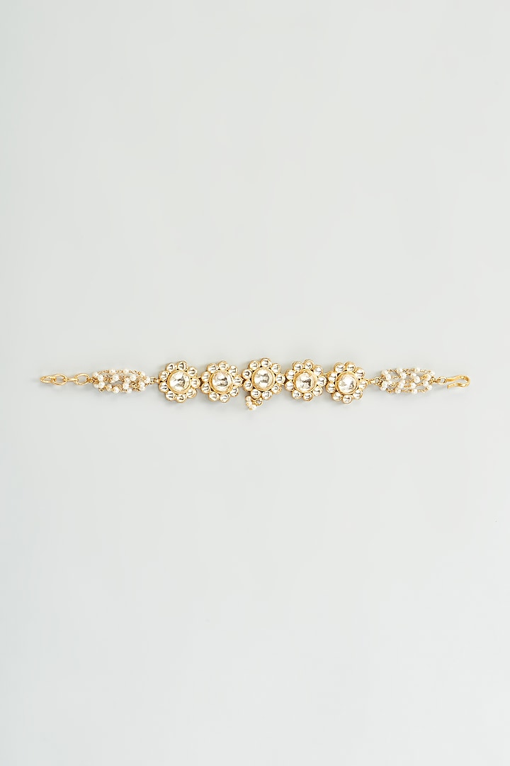 Gold Finish Kundan Polki Bracelet by Adityam Jewels