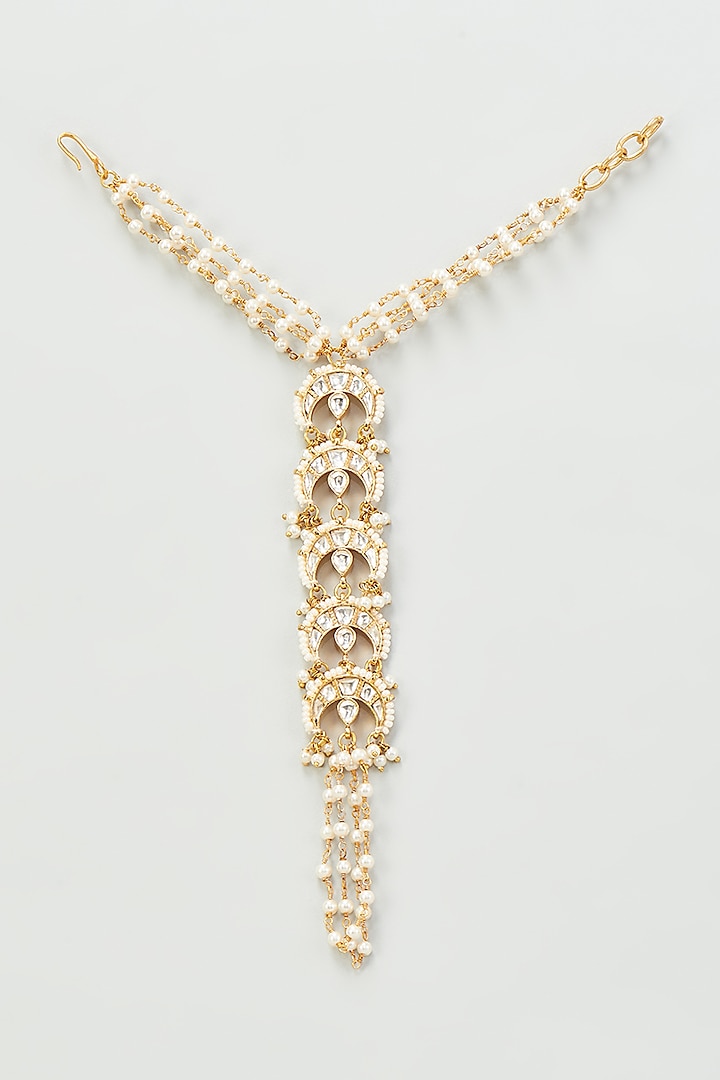 Gold Finish Kundan Polki Hathphool (Set of 2) by Adityam Jewels at Pernia's Pop Up Shop