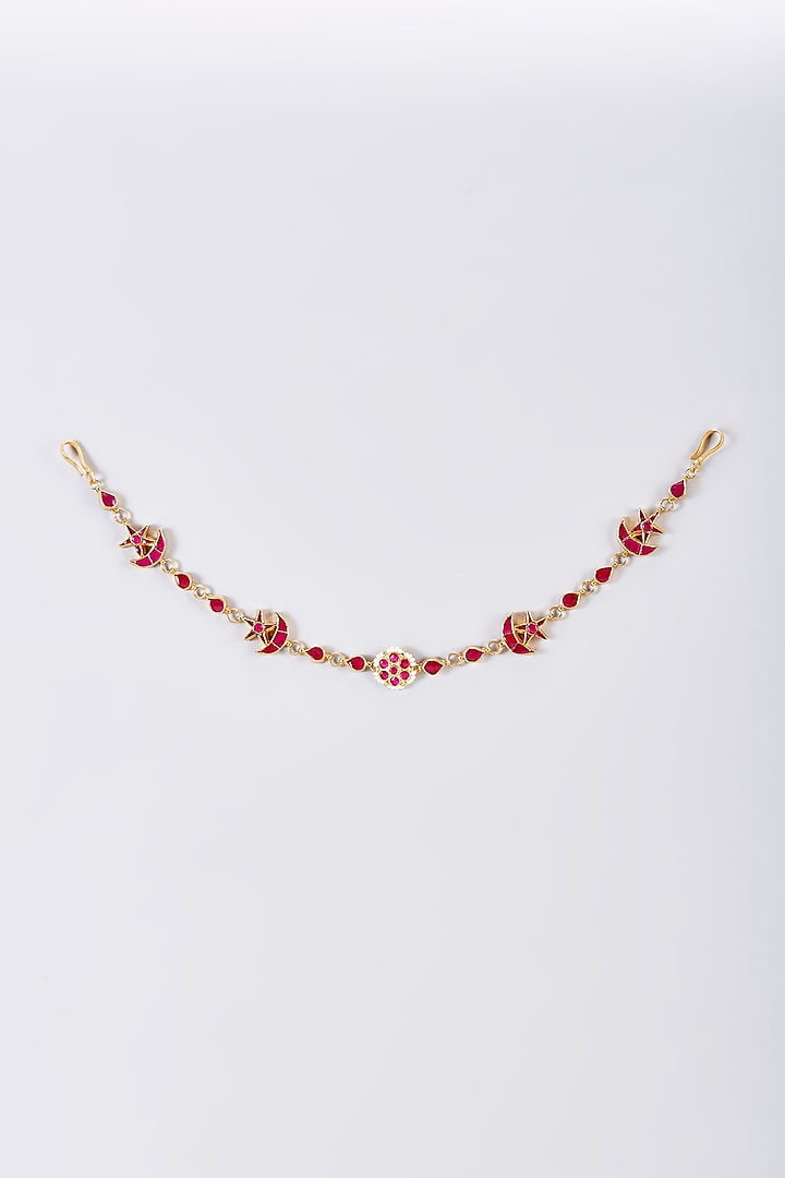 Gold Finish Red Kundan Polki Sheeshphool by Adityam Jewels at Pernia's Pop Up Shop