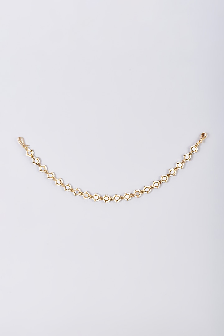 Gold Finish White Mother Of Pearl Sheeshphool by Adityam Jewels at Pernia's Pop Up Shop