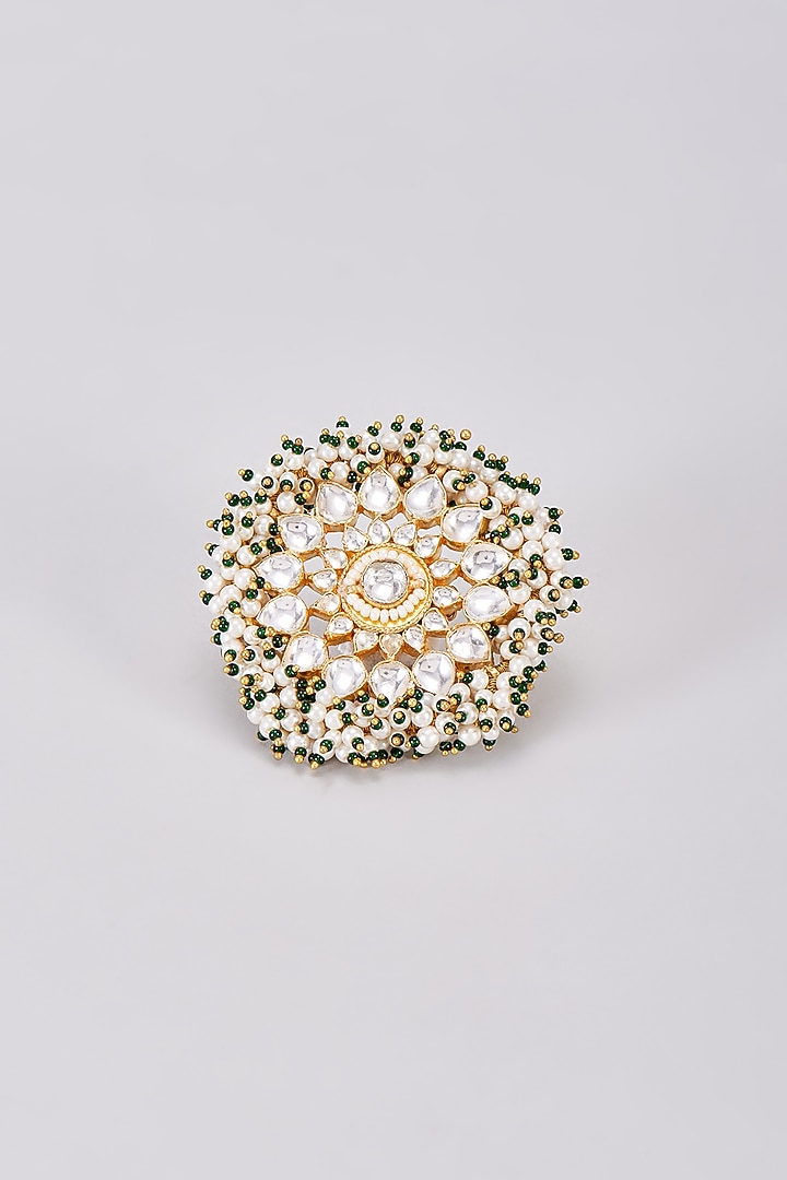 Gold Finish White Kundan Polki Ring by Adityam Jewels at Pernia's Pop Up Shop
