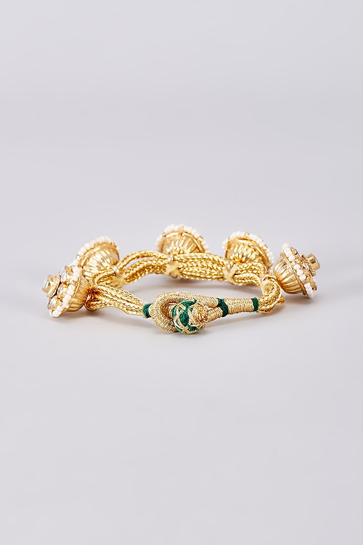 Gold Finish Kundan Polki Bracelet by Adityam Jewels