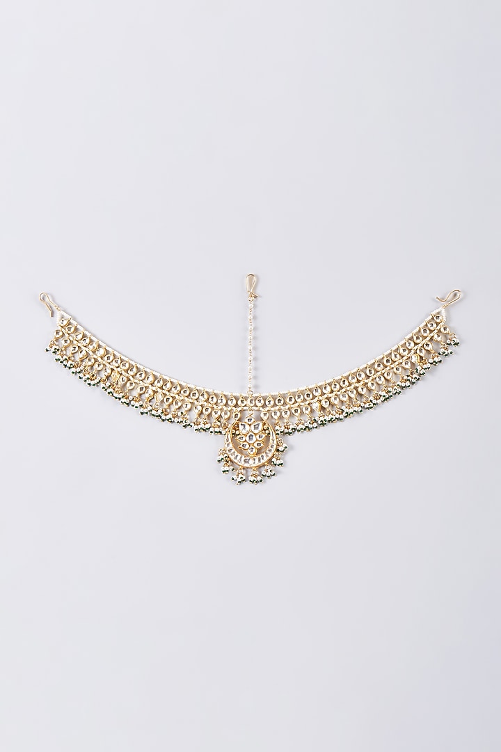 Gold Finish Kundan Polki Mathapatti by Adityam Jewels at Pernia's Pop Up Shop