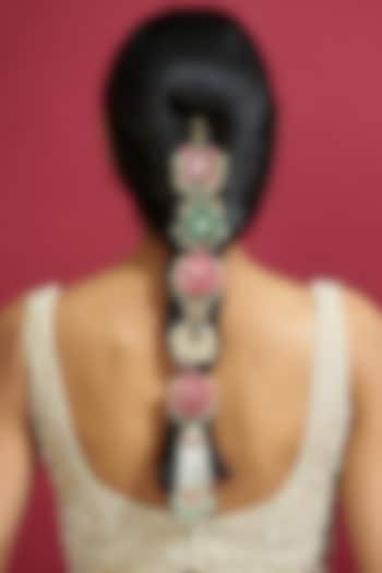 Gold Finish Multi-Colored Kundan Polki Hair Braid by Adityam Jewels at Pernia's Pop Up Shop