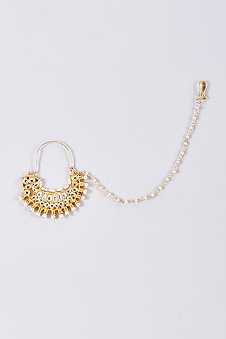 Gold Finish Kundan Polki Nath by Adityam Jewels
