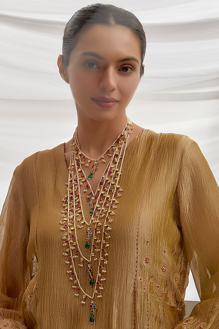 Gold Finish Multi-Colored Stones Layered Necklace by Adityam Jewels