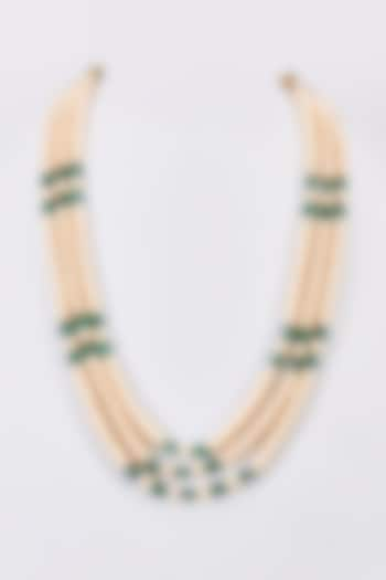 Gold Finish Green Pearl Mala by Adityam Jewels at Pernia's Pop Up Shop