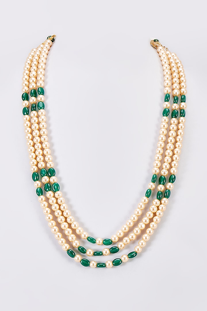 Gold Finish Green Pearl Mala by Adityam Jewels at Pernia's Pop Up Shop