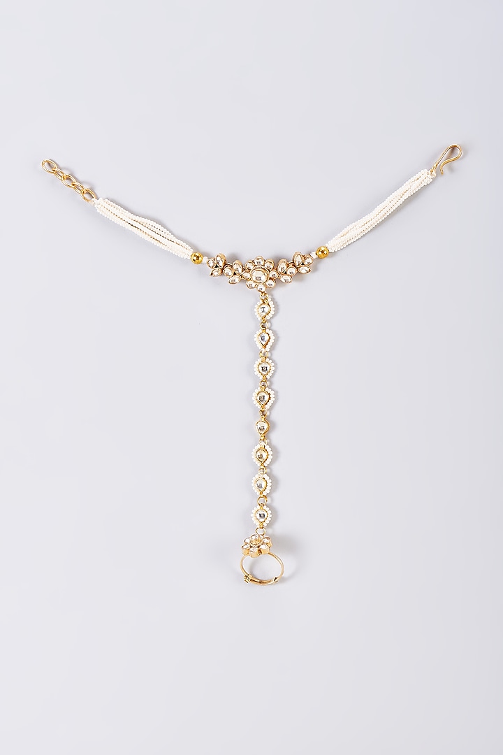 Gold Finish Kundan Polki Hathphool (Set of 2) by Adityam Jewels at Pernia's Pop Up Shop